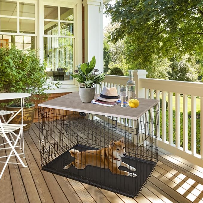 Deblue Dog Crate Table Topper, Dog Kennel Table Topper for 42 Inches Cage, Rustic Style Decorative Dog Crate Table Topper for 42 Inches Wire Crate - Grey