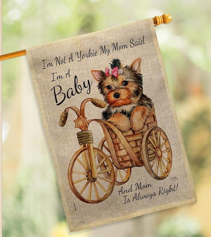 Breeze Decor Not Yarkie, I'm Baby Burlap House Flag Pack Dog Puppy Spoiled Paw Canine Fur Pet Nature Farm Animal Creature Vintage Applique Banner Small Garden Yard Gift Double-Sided, Made in USA