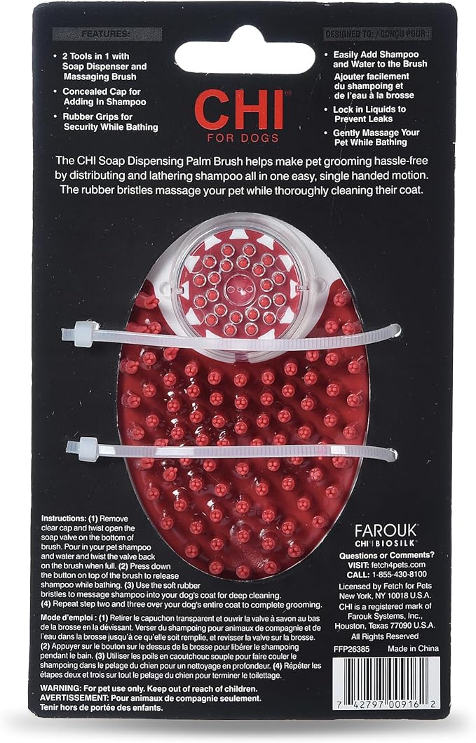 CHI for Dogs Soap Dispensing Palm Brush for Dogs | Dog Grooming Brush with Soap Dispenser | Hand Tool for Dog Grooming