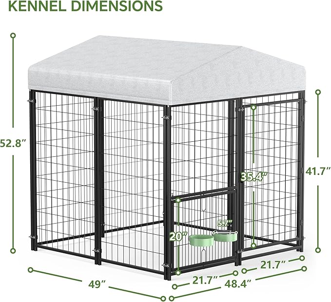 Mr IRONSTONE Large Dog Kennel Outdoor with Water-Resistant Roof Heavy Duty Outside Dog Kennel Pet Pens Dogs Run Enclosure with Rotating Feeder and Secure Lock (4'L x 4'W x 4.4'H)