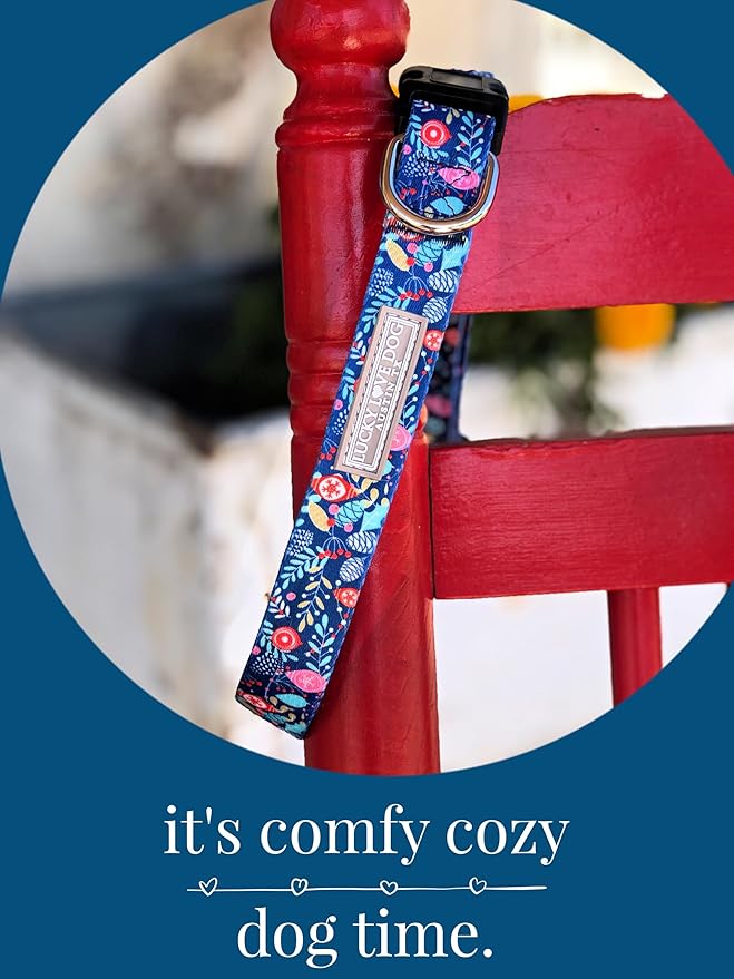 Lucky Love Dog, Blue Winter Pinecones Dog Collar and Leash Set, Vivid Winter Ornaments Dog Collar and Leash for Girl or Boy Dogs - (Large, SweetHoliday Combo)