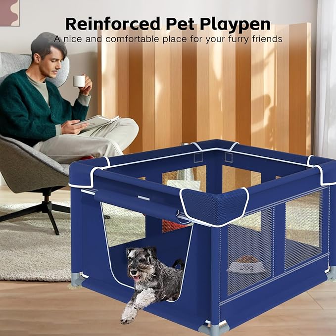 Dog Playpen, 42×42 Inch. Puppy PlayPen with Gate for Puppies,Oxford Cloth Tear Resistant Fabric. Pet PlayPen with Roof for Outdoors & Indoors. Anti-Tipping. Zipper Door. Ideal for Dogs and Cats