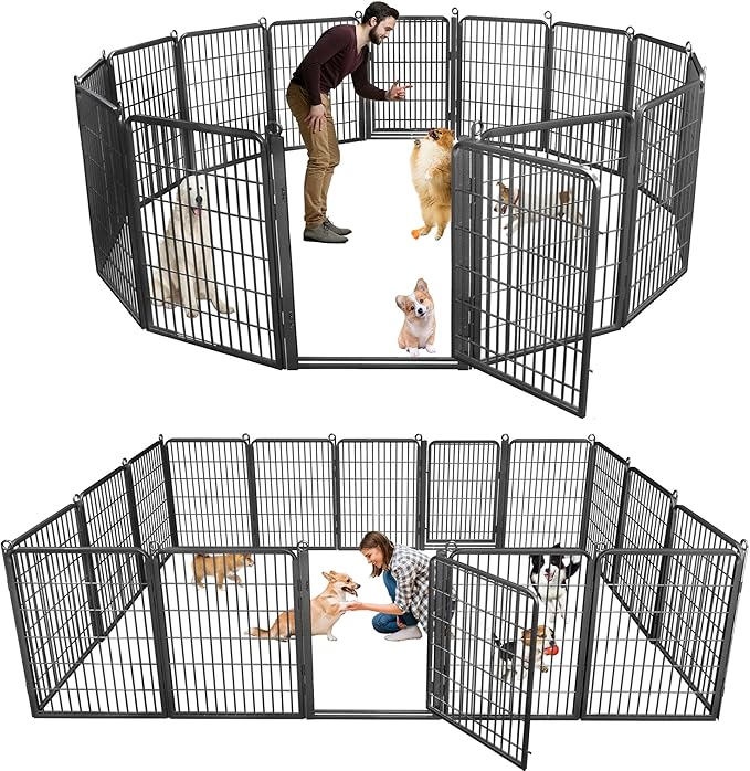 Dog Playpen with Extra Large Door Dog Fence Outdoor for Yard Indoor Dog Pen 40inch 14 Panels Dog Pens Outside Anti-Rust Pet Fence Portable Dog Fence for RV Camping Yard