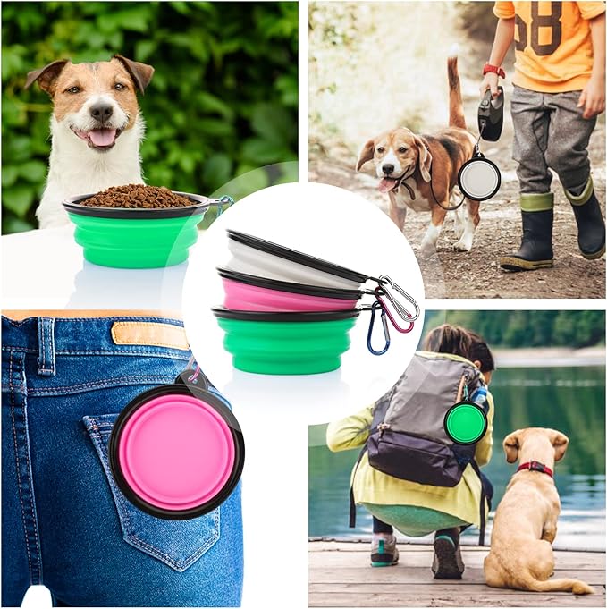 Collapsible Dog Bowls, 3 Pack Collapsable Doggy Water Bowl for Cats Dogs, Portable Travel Dog Feeding Watering Dish for Pet Camping Walking with 2 Carabiners