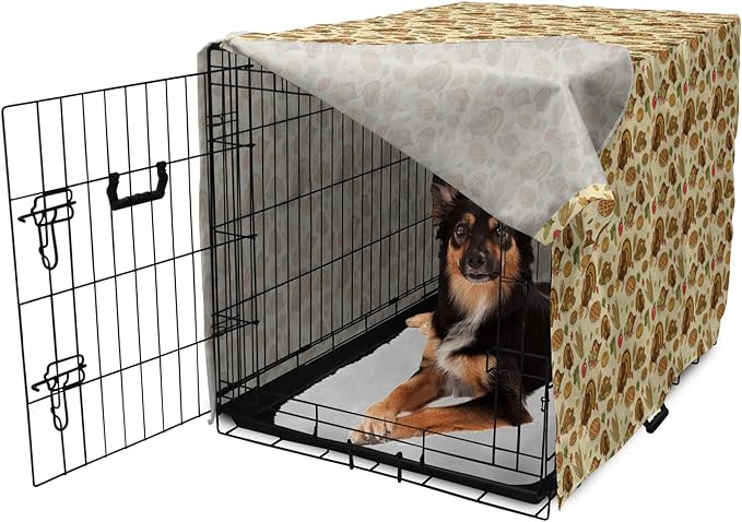 Lunarable Thanksgiving Dog Crate Cover, Special Day Family Dinner Classical Delicious Meal Abundance Harvest, Easy to Use Pet Kennel Cover for Medium Large Dogs, 36 Inch, Orange Brown Green