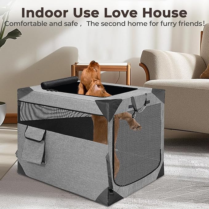 Dog Crates,Collapsible Soft Travel Crate for Medium Dogs (3 Year Warranty), Indoor & Outdoor Portable Pet Kennel with Chew Proof Mesh Door (30" L x 21" W x 21" H, Dark Gray) ﻿