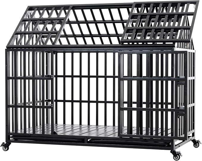 NicBex 51.2 Inch Heavy Duty Dog Crate Strong Metal Pet Kennel Playpen and Crate with Roof,Removable Trays and 4 Lockable Wheels,Furniture Style Dog Crate for Medium/Large Dogs,Black