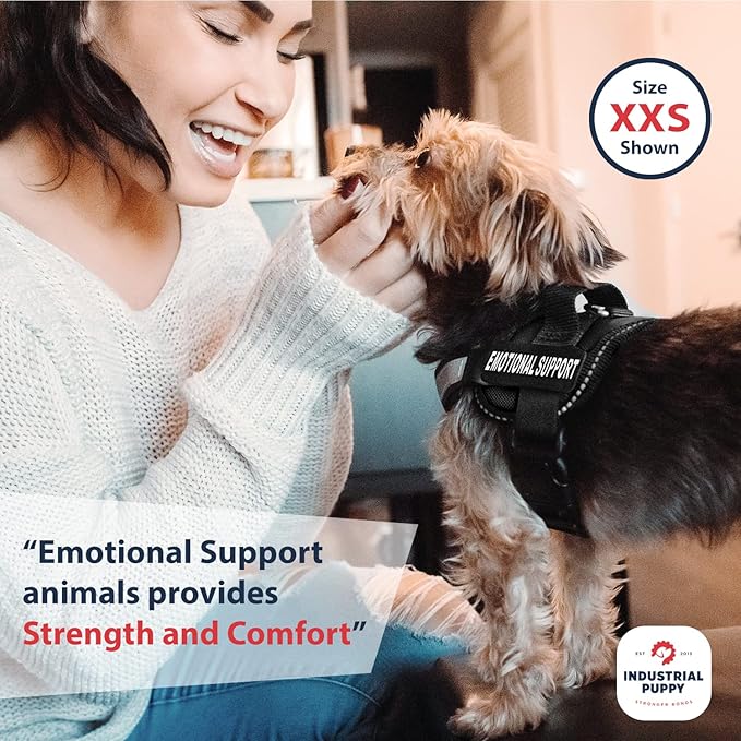 Emotional Support Dog Vest Harness with Reflective Straps, Interchangeable Patches, & Top Handle - ESA Dog Vest in 8 Sizes - Heavy Duty Emotional Support Dog Harness for Working Dogs (Black, XXS)