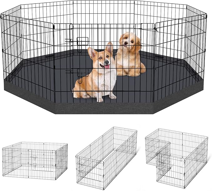 Artmalle Puppy Pet Playpen 8 Panel 24 Inch Indoor Outdoor Metal Portable Folding Animal Exercise Dog Fence Ideal for Pet Animals Dog Cat Rabbit Breed Puppy with Bottom Pad (Black with Bottom pad)