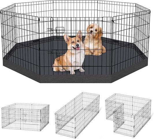 Artmalle Puppy Pet Playpen 8 Panel 24 Inch Indoor Outdoor Metal Portable Folding Animal Exercise Dog Fence Ideal for Pet Animals Dog Cat Rabbit Breed Puppy with Bottom Pad (Black with Bottom pad)