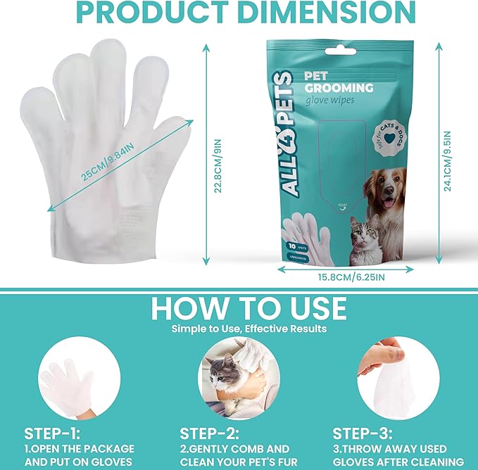 Dog Washing Gloves 10-Pack Pet Grooming Gloves Natural Plant Fiber Dog Cleaning Wipes for Body, Ears, Tear Stain Wipes Ideal for Travel, Outdoors