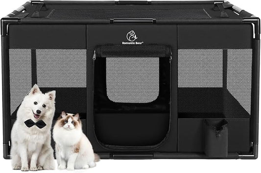 Dog Playpen,Fabric Mesh Dog Fence, Portable Soft Dog Cat Kennel Crate,Breathable Exercise Pet Play Pen for Dogs,PVC Pipe Frame,Indoor Outdoor Pet Fence Cage for Small Animals with Carrying Case(M)