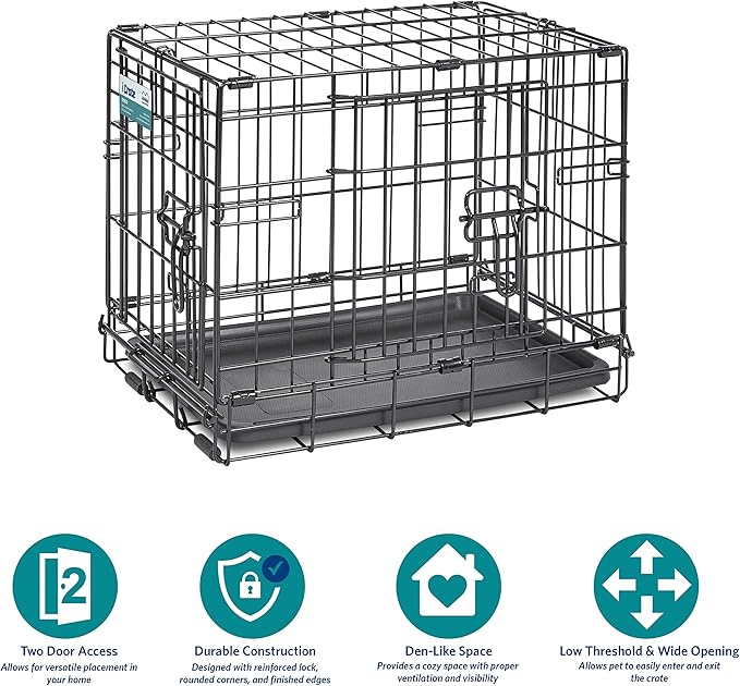 MidWest Homes for Pets Newly Enhanced Single & Double Door iCrate Dog Crate, Includes Leak-Proof Pan, Floor Protecting Feet, Divider Panel & New Patented Features