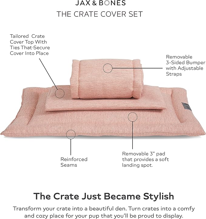 Jax & Bones Dog Crate Cover & Dog Crate Pad Set - Includes Crate Bed, Kennel Cover, & Soft Liner That Acts Like a Bumper - Small Lark Ivory - Made in USA