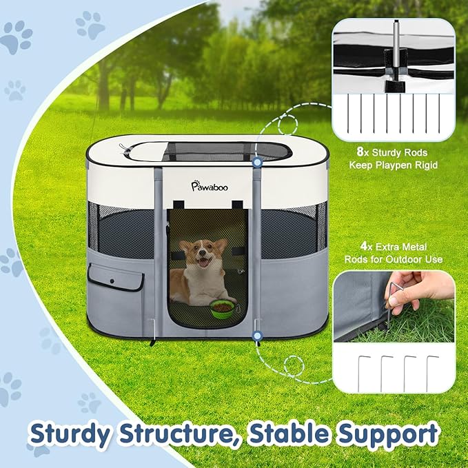 Dog Playpen, Portable Pet Playpen Cat PlayPen, 600D Oxford Dog Kennel Tent Crate, Waterproof&Breathable, Indoor Outdoor Travel Camping Use for Medium/Large Breed with Carrying Case+Folding Bowl,M,Gray