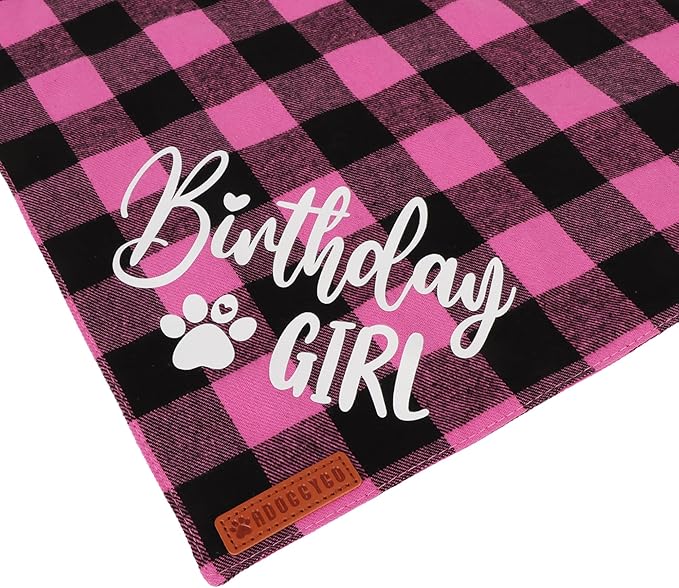 ADOGGYGO Dog Birthday Party Supplies, Pink Plaid Birthday Girl Dog Bandana, Golden Pet Party Hat with Numbers, Bowtie for Extra Large Pets (X-Large)