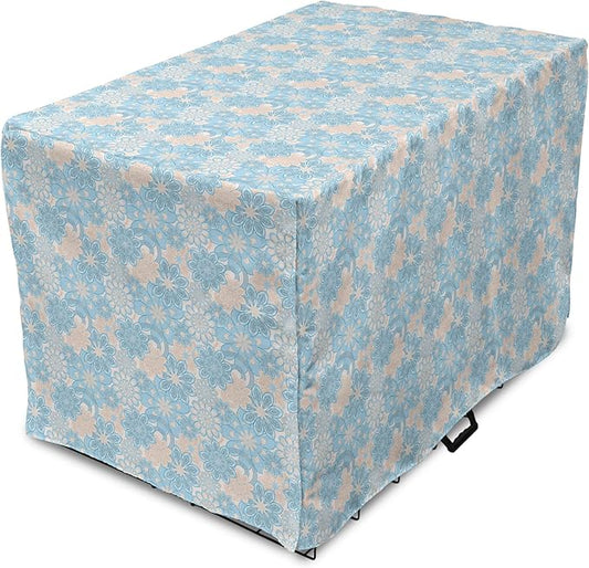 Lunarable Yellow and Blue Dog Crate Cover, Gentle Spring Inspired Flourish Motifs Feminine Bouquet, Easy to Use Pet Kennel Cover for Small Dogs Puppies Kittens, 22 Inch, Blue Grey