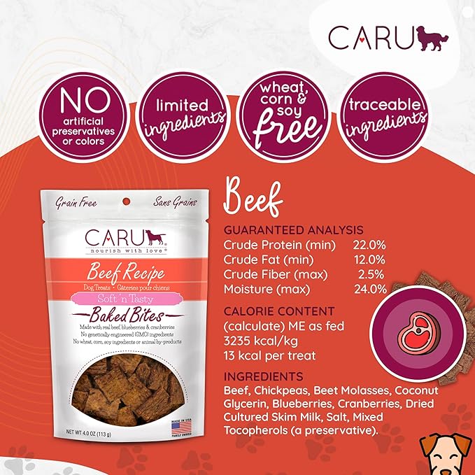 CARU - Soft 'n Tasty Baked Bites - Beef Bites Dog Treats - Flavorful Training Treats - 4 oz