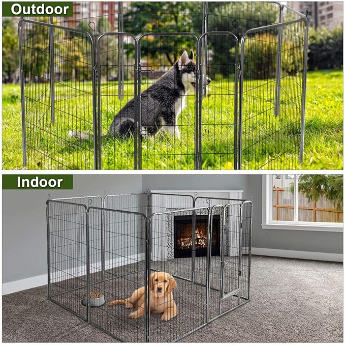 Giantex 40" 16/8 Panel Pet Playpen with Door, Foldable Dog Exercise Pen, Portable Free-Standing Cat Fence, for Outdoor & Outdoor, Metal Dog Puppy Cat Exercise Fence Barrier Kennel (8 Panels, 40'')