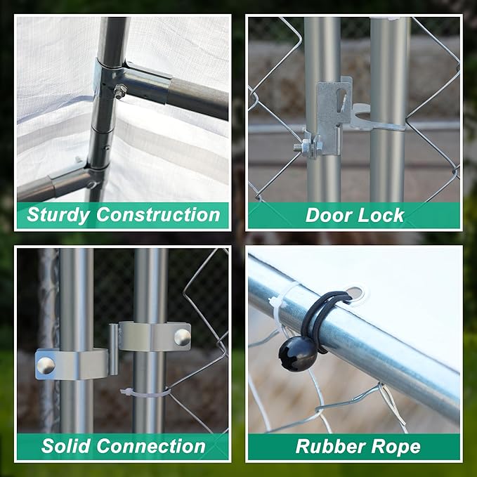 Outdoor Dog Kennel Dog Crate with Lockable Swing Gate,Water & UV Resistant Dog Enclosure Outdoor W/Pitched Roof,Heavy Duty Dog Pens Dog House Outside for Large Dogs,Gray(178"x178")