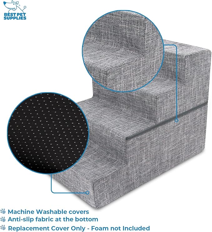 Best Pet Supplies Portable Foldable Foam Pet Stairs/Steps for Couch, Sofa, and High Bed, Non-Slip Bottom Balanced Paw Safe - Gray Linen, Foldable 4-Step (H: 22")