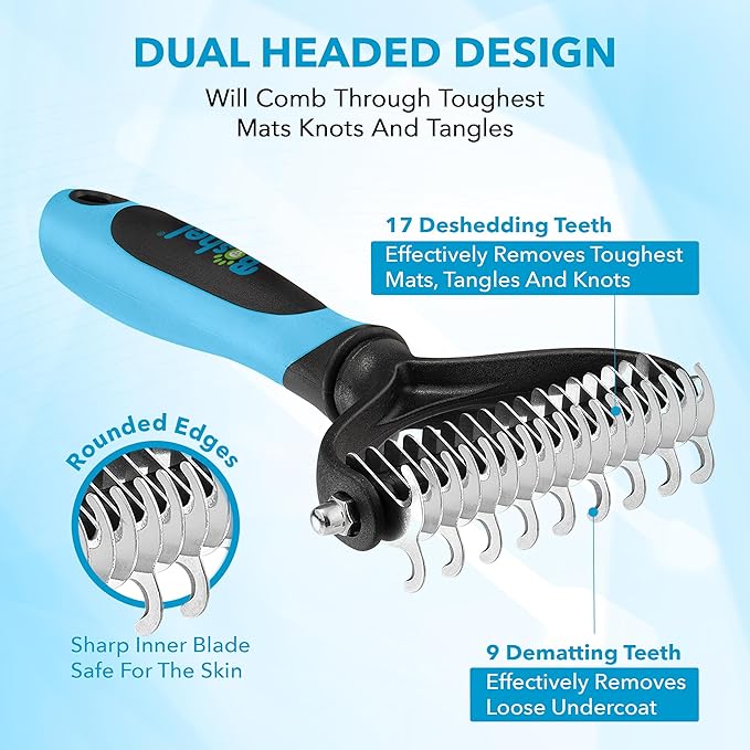 BOSHEL Dematting Comb for Dogs - Undercoat Rake for Dogs, Cat Deshedding Tool, Rake Brush Dematting Tool, Dog Undercoat Brush, Dematting Comb for Cats, Dog Hair Mat Remover, Dematting Brush for Pets