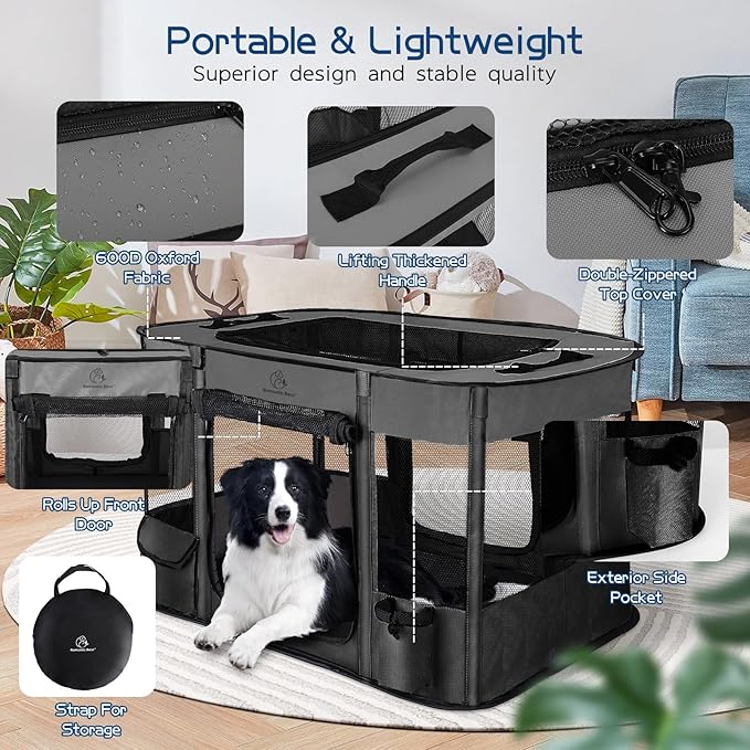 Dog Playpen,Pet Playpen,Foldable Puppy Cat Playpen,Portable Exercise Kennel Tent Crate,Water-Resistant Breathable Shade Cover,Indoor Outdoor Travel Camping Use for Small Animals with Carrying Case(M)