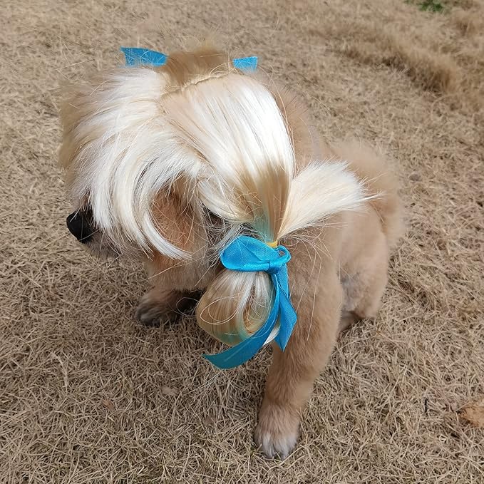 Funny Dog Cat Cosplay Wig, Pet Wigs for Halloween, Christmas, Parties, Festivals, Dog Wigs for Small Medium and Large Dogs(Golden Braid)
