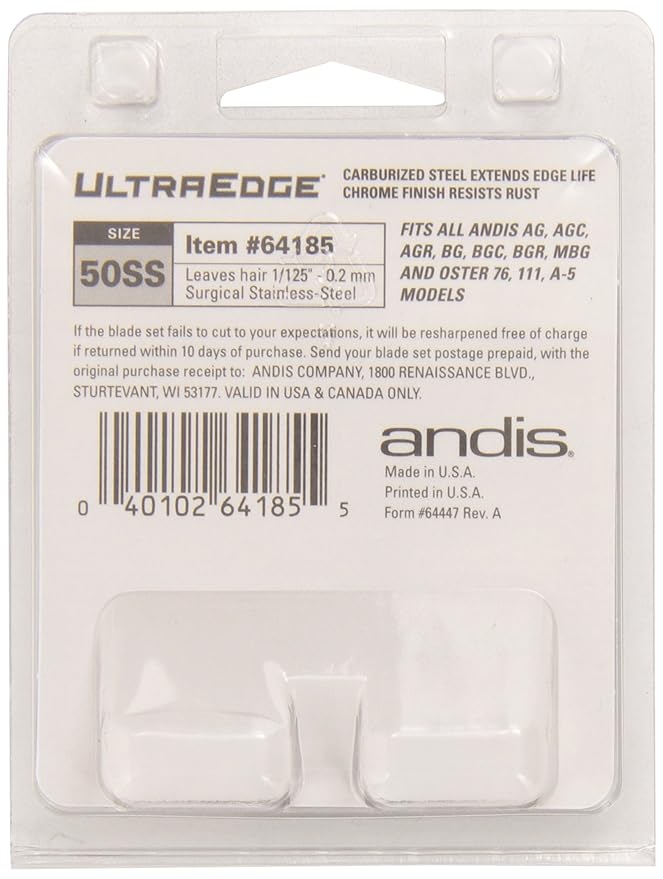 Andis Carbon-Infused Steel UltraEdge Dog Clipper Blade, Size-50SS, 1/125-Inch Cut Length (64185)