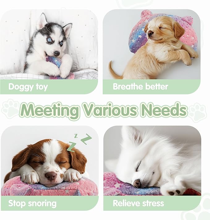 Dog Pillows for Medium Dogs, Glow in The Dark Soft Dog Neck Pillow, U-Shaped Pillow for Cat and Dog, Machine Washable Dog Toy & Dog Birthday Gift (Glow Pink, M)