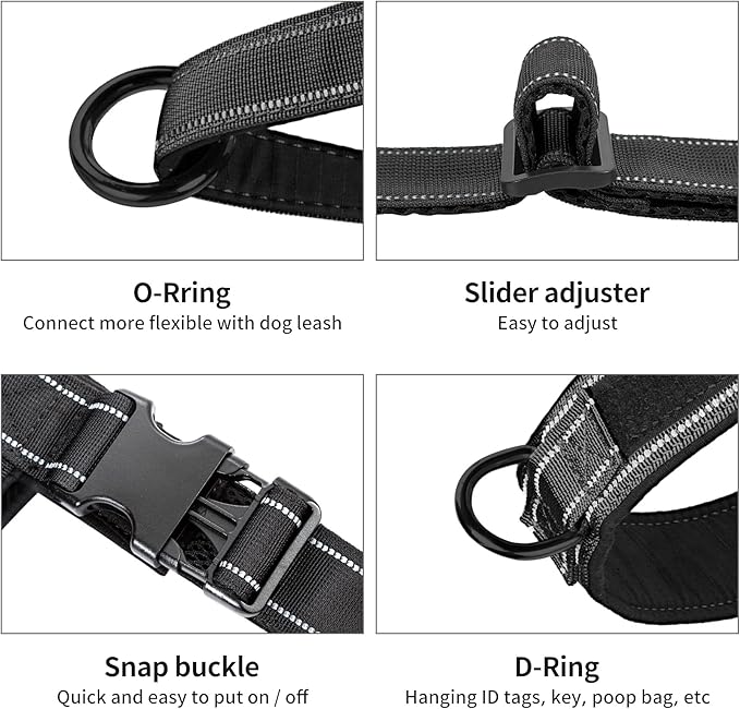 Annchwool No Pull Dog Harness with Soft Padded Handle,Reflective Strip Escape Proof and Quick Fit to Adjust Dog Harness,Easy for Training Walking for Small & Medium and Large Dog(Black,L)
