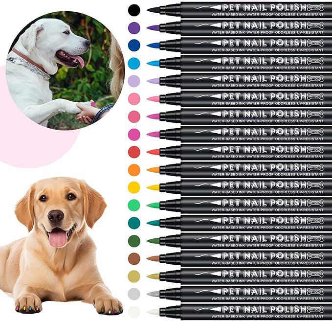 Dog Nail Polish, Dog Birthday Gift, 18 Colors Dog Nail Polish Pen Quick Dry, Safe for Dogs, Non-Toxic, Odorless, Easy to Apply with Brush Tip, Pet Nail Decoration, Gifts for Dog Lovers