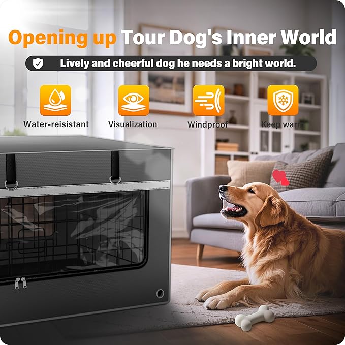 Multi-Functional Dog Crate Cover Perfectly Fits Standard 30Inch Dog Crates,Adjustable Ventilation and Lighting, Helps Pets Sleep Soundly,Zipper Design for Easy Installation, Gray(Cover Only)