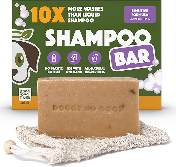 Doggy Do Good Sensitive Shampoo Bar Itchy Skin Relief, Oatmeal & Honey Dog Soap for Allergies and Itching, All Natural Dog Shampoo, Hypoallergenic, Equals 30 oz Shampoo
