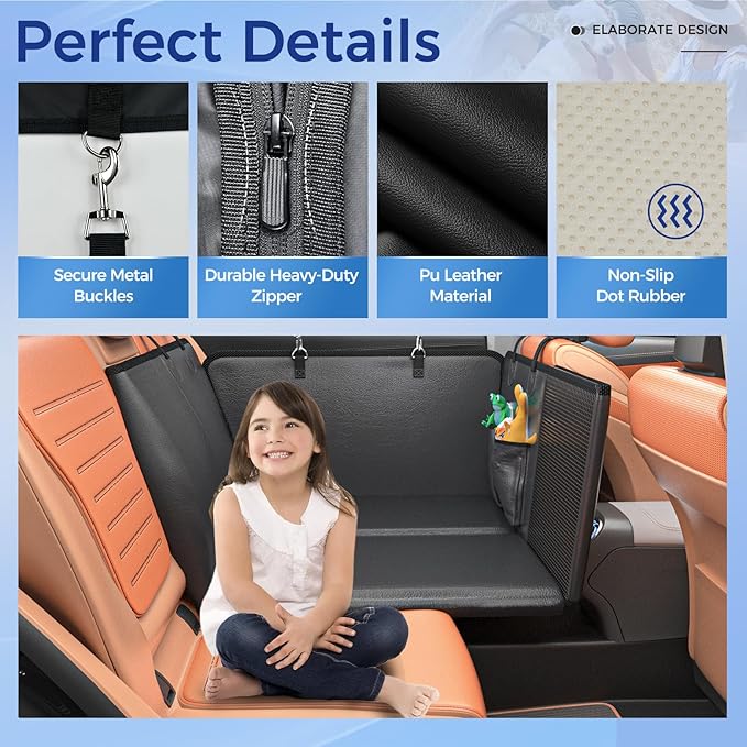 Back Seat Extender for Dogs - PU Leather Dog Car Seat Cover for Back Seat with Hard Bottom - 100% Waterproof, Scratch-Proof and Anti-Slip Dog Hammock for Cars and SUVs (Holds 400 lbs)