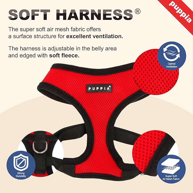 Puppia Soft Dog Harness No Choke Over-The-Head Triple Layered Breathable Mesh Adjustable Chest Belt and Quick-Release Buckle, Camouflage, Medium