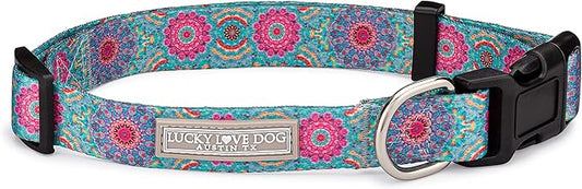 Lucky Love Dog, Boho Chic Dog Collar for Girl Boy Dogs, Vivid Pink and Turquoise Collar for Dogs, Comfortable, Soft, Cute Collars - (Small, Clara Collar)