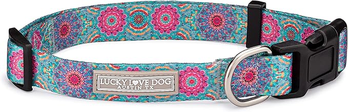 Lucky Love Dog, Boho Chic Dog Collar for Girl Boy Dogs, Vivid Pink and Turquoise Collar for Dogs, Comfortable, Soft, Cute Collars - (X-Small, Clara Collar)