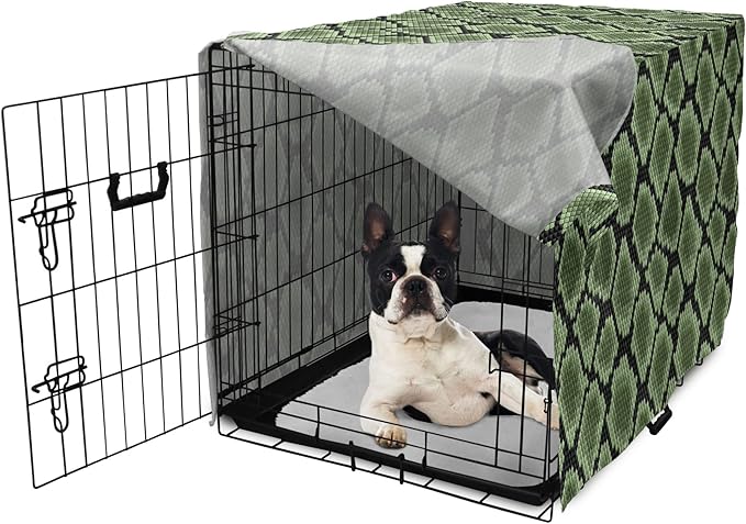 Lunarable Reptile Dog Crate Cover, Scale Pattern Abstract Nature Influences Skin Design Half Circles Illustration, Easy to Use Pet Kennel Cover for Small Dogs Puppies Kittens, 22 Inch, Black Green