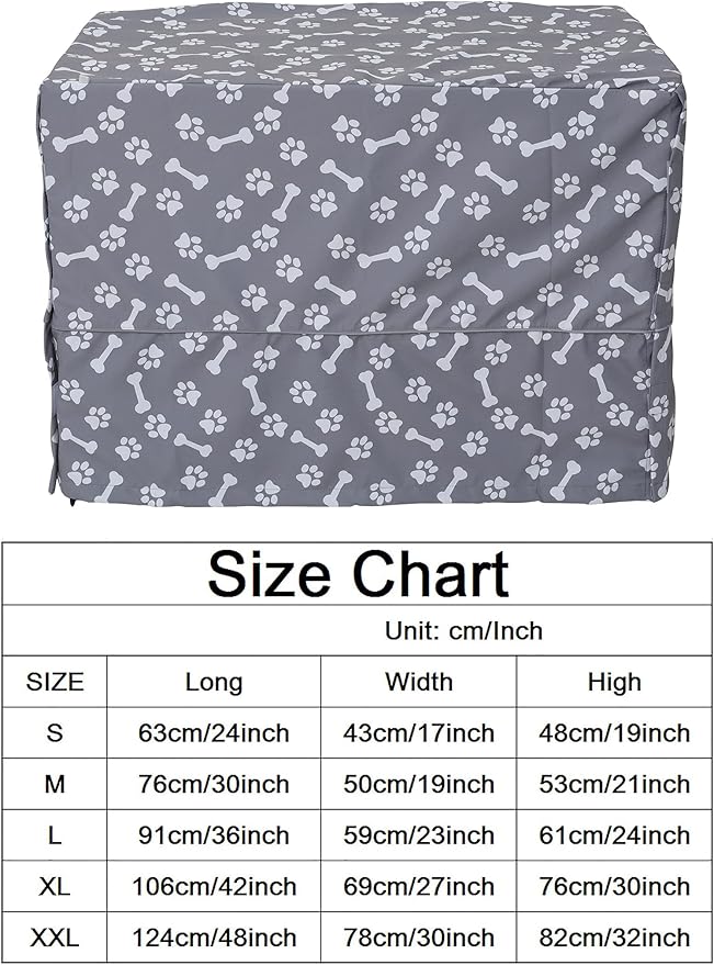 Dog Crate Cover for Wire Crates, Heavy Nylon Waterproof, Fits Most 48" inch Dog Crates, Easy to Put On, Take Off, and Adjust - Cover only - GrayPaw - S