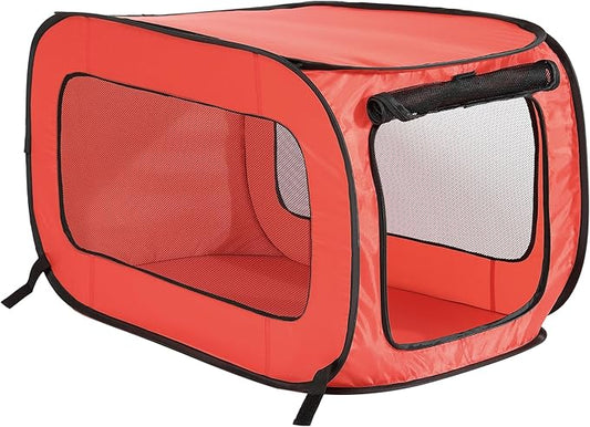 Beatrice Home Fashions Portable, Collapsible, Pop Up Kennel Travel Cat and Dog Crate, 32.5" L x 19.5" W x 19.5" H, Red