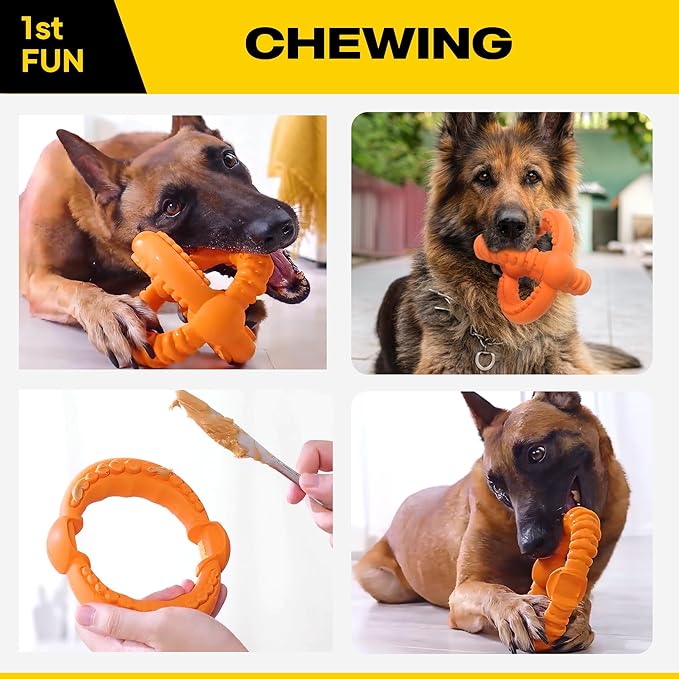 Fida Dog Chew Toys for Aggressive Chewers, 3-in-1 Indestructible Interactive Dog Toys, Unique Detachable Natural Rubber Dog Balls Tug &Fetch Toys for Large Dogs & Medium Dogs(Orange, L)