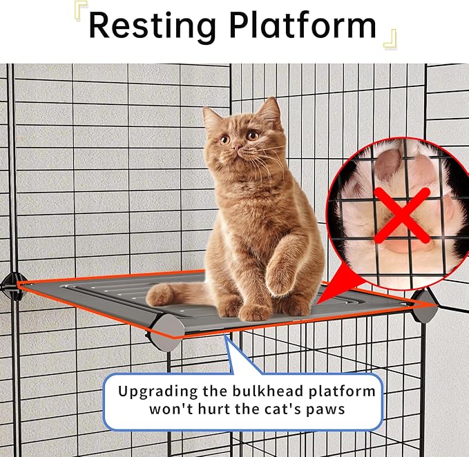 Oneluck Cat Cage Indoor with Litter Box 3-Tier DIY Cat Detachable Metal Wire Kennel Crate Large Exercise Place Ideal for 1-2 Kittens