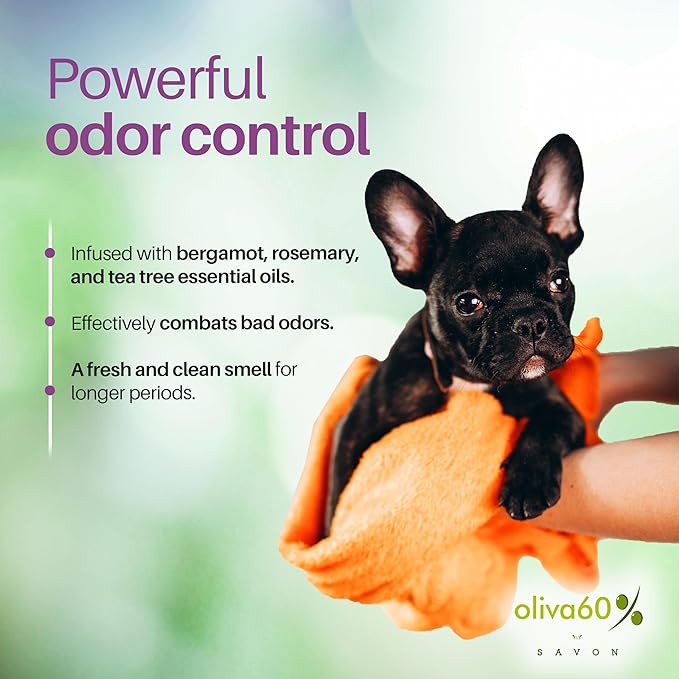 Natural Dog Shampoo Bar with Bergamot, Rosemary, and Tea Tree | Eco-Friendly, Long-Lasting Dog Bath | Odor Control, Sulfate-Free, Nourishing Oils for Shiny Coat | Dog Essentials | Oliva 60