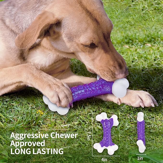 Tough Dog Chew Toys for Aggressive Chewers Large Medium Breed Bacon Flavor, Bone Toy Dog, Nylon Heavy Duty Extreme Indestructible Teething Training