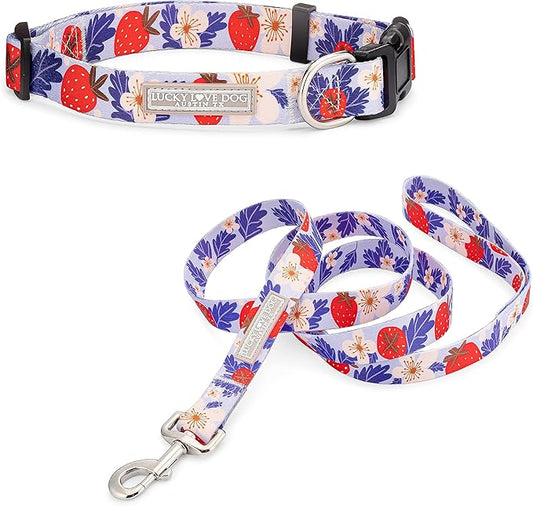 Lucky Love Dog Collar Combo Set, Strawberry Cute Girl Dog Collar and Leash Set, Dog Collar and Leash Set for X-Small Dogs, Part of Purchase Donated to Rescue (Extra Small, Sweet Berry, Combo)