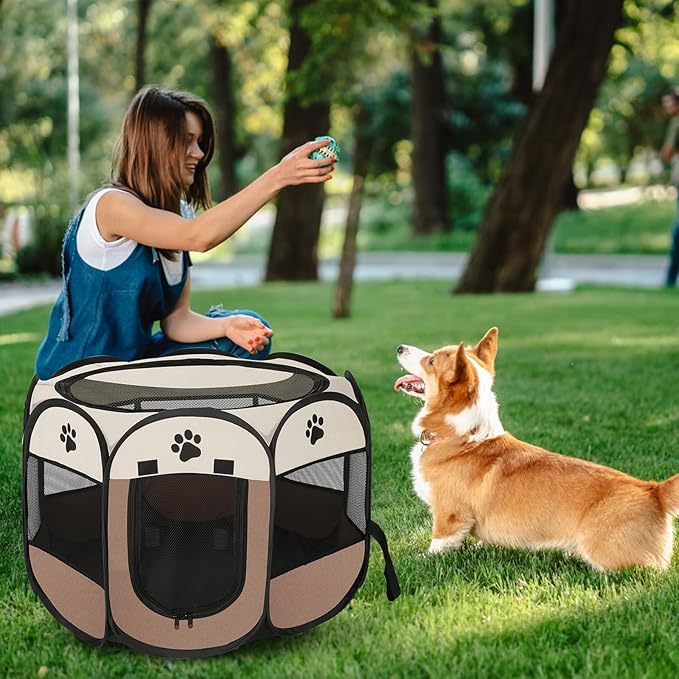 Pet Cat Playpen for Indoor Cats Enclosed, Portable Foldable Dog Playpen Outdoor with Zipper Top Cover Door for Dogs, Cats, Small Animals