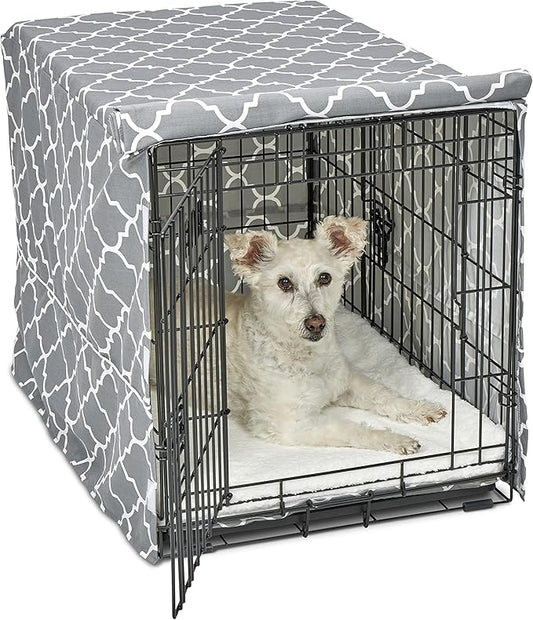 New World Pet Products Dog Crate Cover Featuring Teflon Fabric Protector, Dog Crate Cover Fits Midwest 30-Inch Dog Crates, Light Gray Designer Pattern