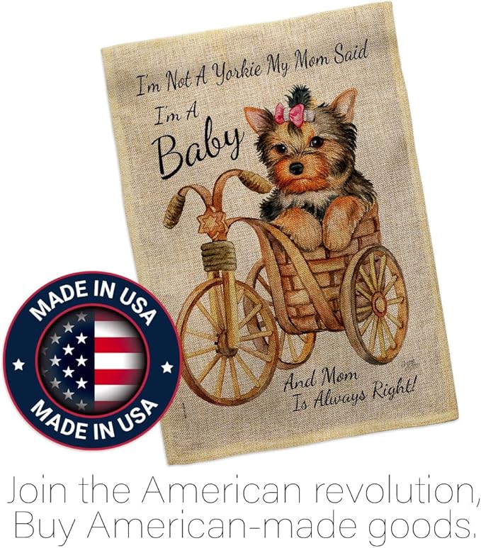 Breeze Decor Not Yarkie, I'm Baby Burlap Garden House Flag-Kit Dog Puppy Spoiled Paw Canine Fur Pet Nature Farm Animal Creature Decoration Banner Small Yard Gift Double-Sided, Made in USA