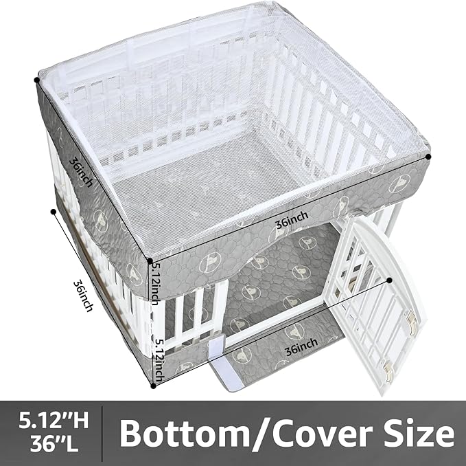 PJYuCien Dog Playpen Bottom Pad and Cover Fits for 36 Inch 4 Panels Exercise Pet Pen,Grey